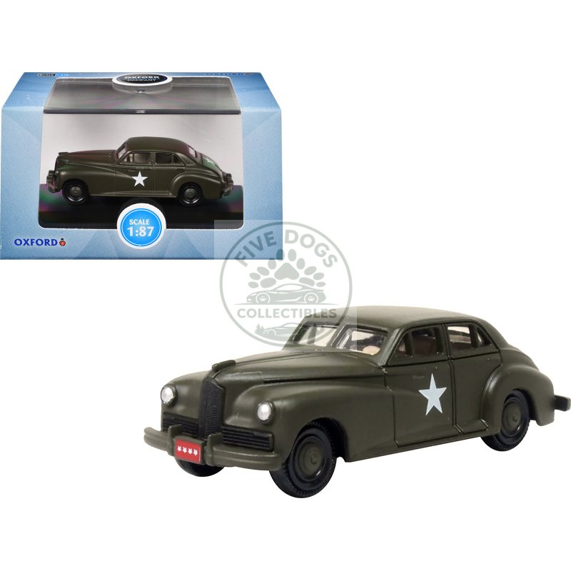 1942 packard clipper touring sedan "us army staff car" olive drab 1/87 (ho) scale diecast model car by oxford diecast