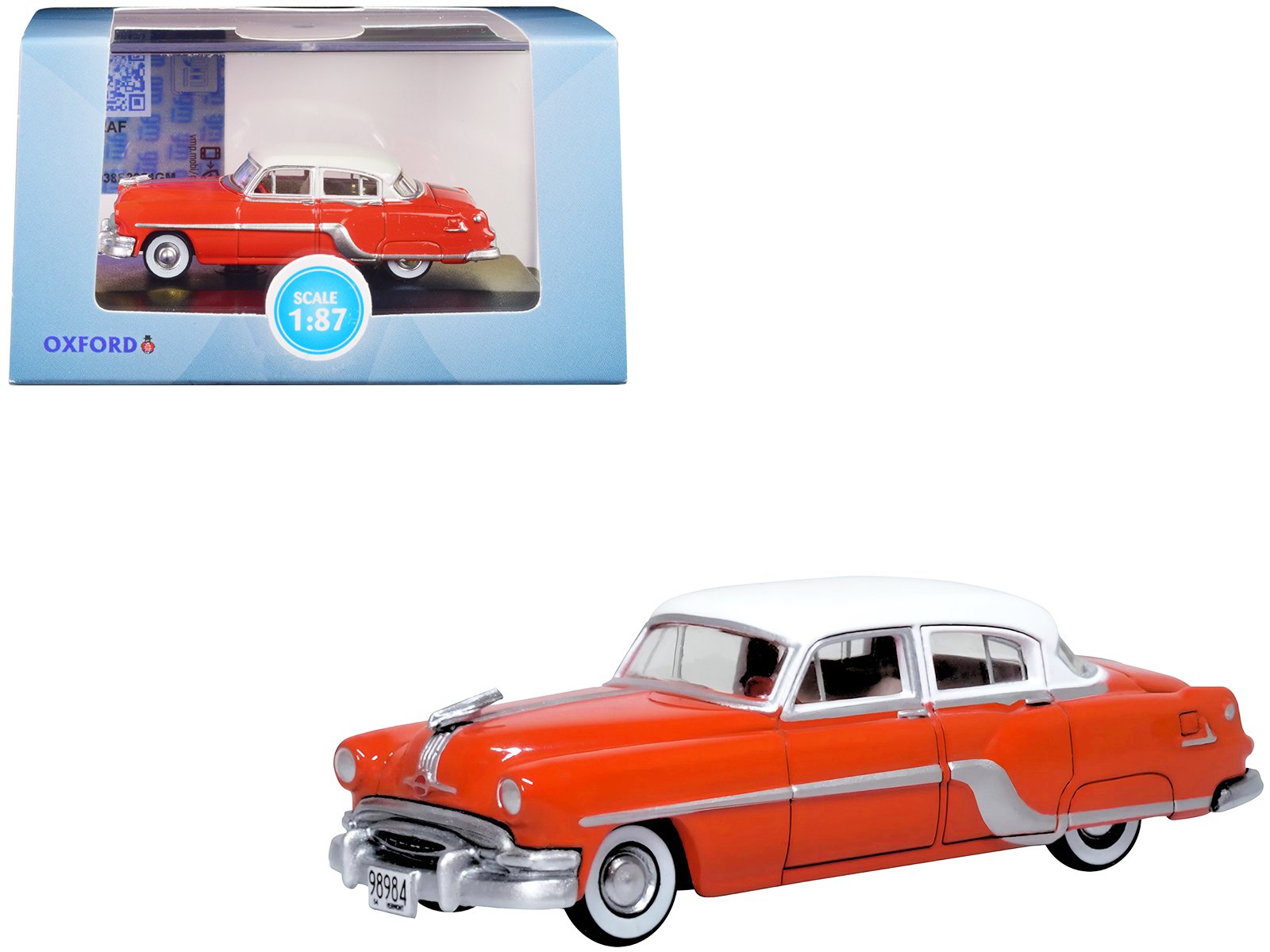 1954 pontiac chieftain 4 door coral red with winter white top 1/87 (ho) scale diecast model car by oxford diecast 1954 pontiac chieftain 4 door coral red with winter white top 1/87 (ho) scale diecast model car by oxford diecast