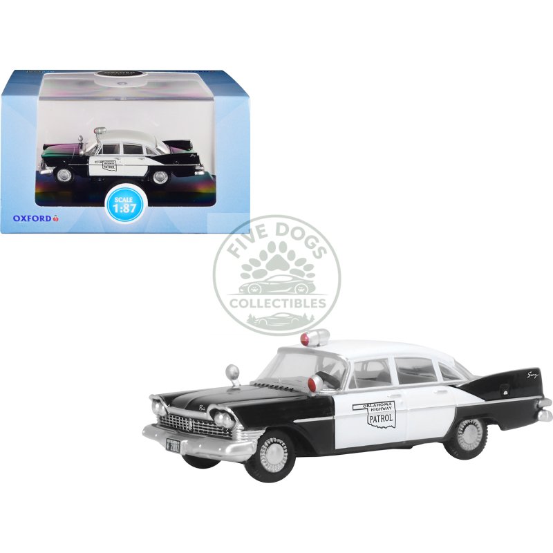 1959 plymouth savoy black and white "oklahoma highway patrol" 1/87 (ho) scale diecast model car by oxford diecast