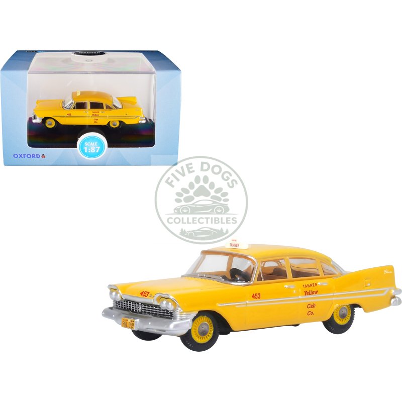 1959 plymouth belvedere taxi yellow "tanner yellow cab co." 1/87 (ho) scale diecast model car by oxford diecast