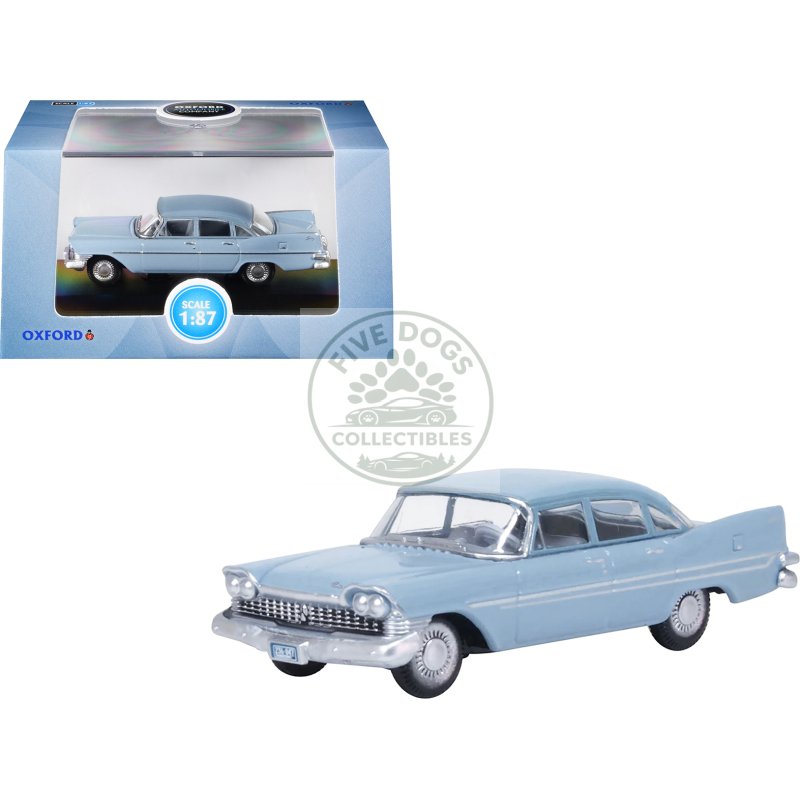 1959 plymouth savoy sedan powder blue 1/87 (ho) scale diecast model car by oxford diecast