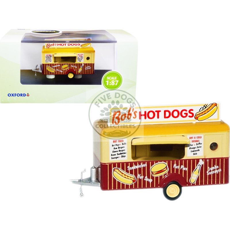 "bob's hot dogs" mobile food trailer 1/87 (ho) scale diecast model by oxford diecast