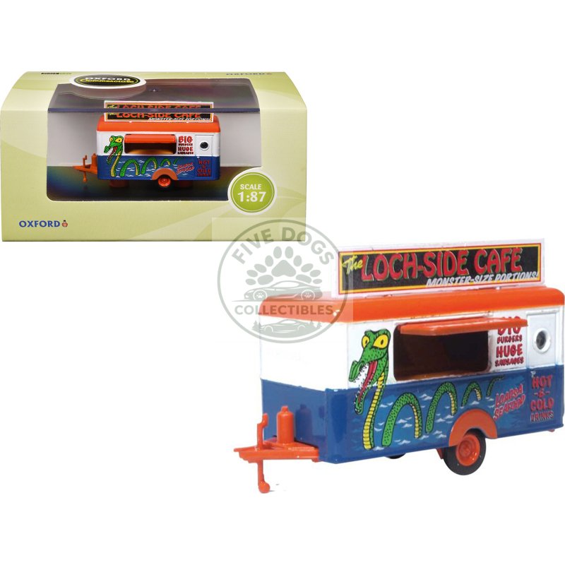 mobile food trailer "loch side cafe" 1/87 (ho) scale diecast model by oxford diecast