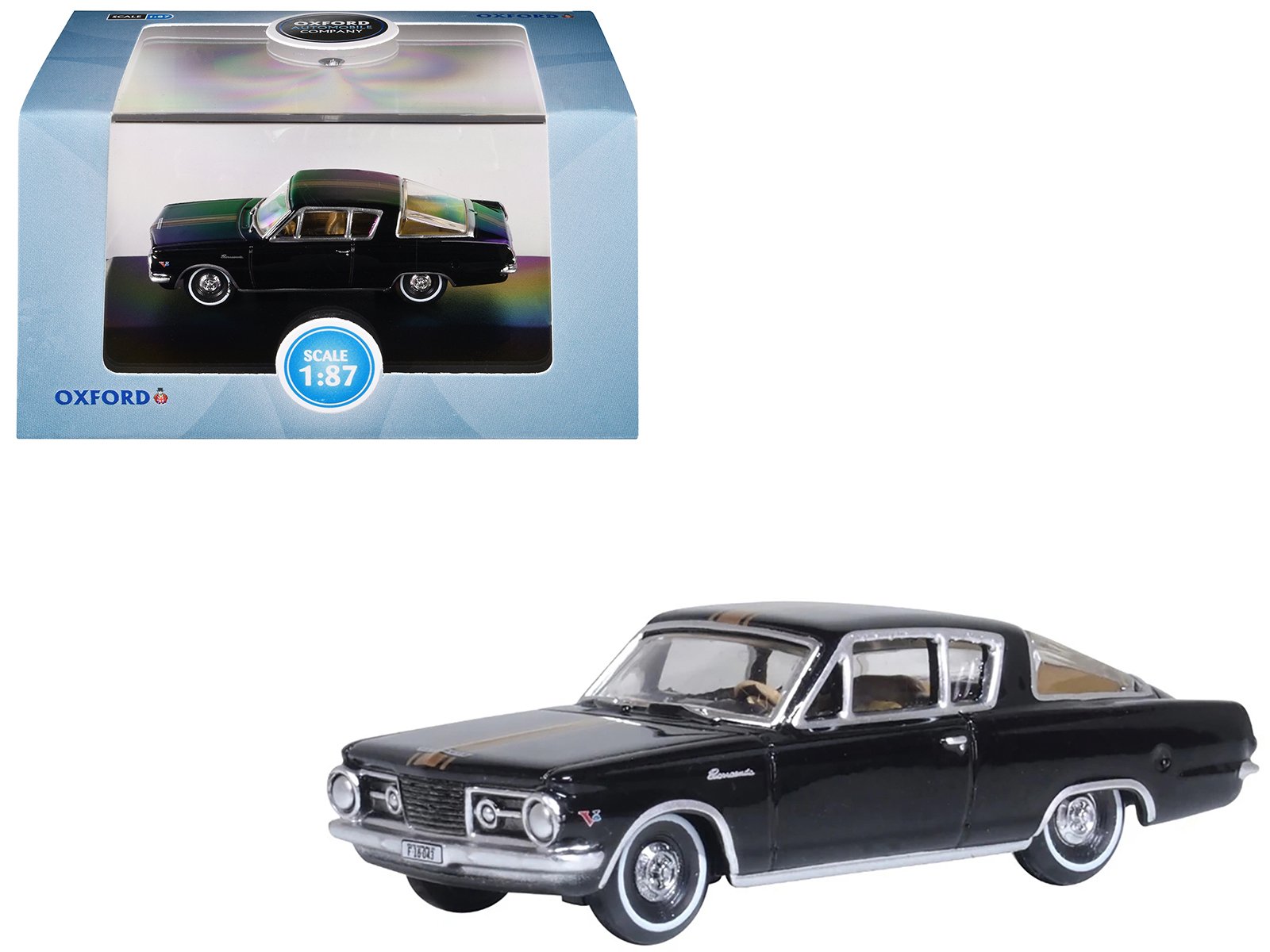 1965 plymouth barracuda black with gold stripes 1/87 (ho) scale diecast model car by oxford diecast 1965 plymouth barracuda black with gold stripes 1/87 (ho) scale diecast model car by oxford diecast