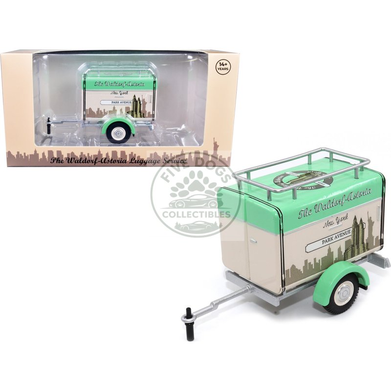 travel trailer beige with light green top "the waldorf astoria luggage service new york park avenue" 1/24 diecast model car by motor city classics
