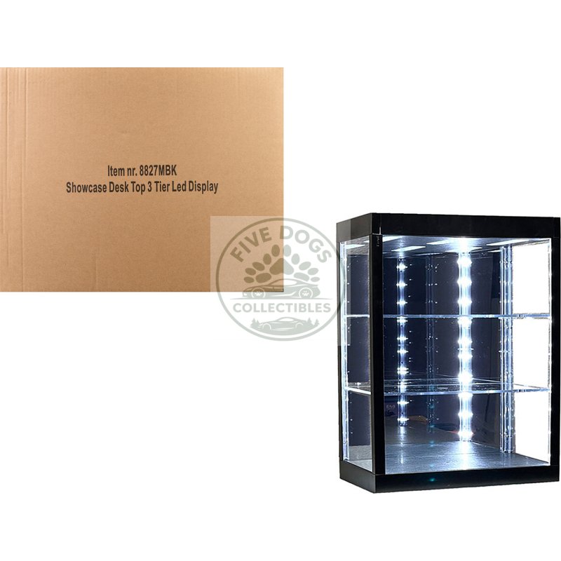 showcase 3 tier display case with mirror back panel and led lights for 1/64 1/18 scale models
