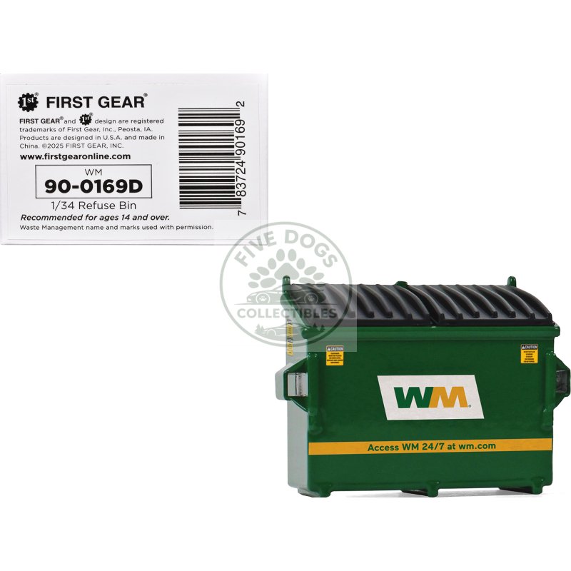 refuse trash bin "waste management" green version d 1/34 diecast model by first gear