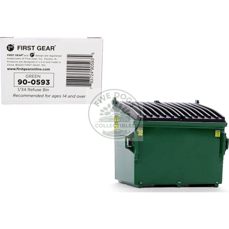 refuse trash bin green 1/34 diecast model by first gear