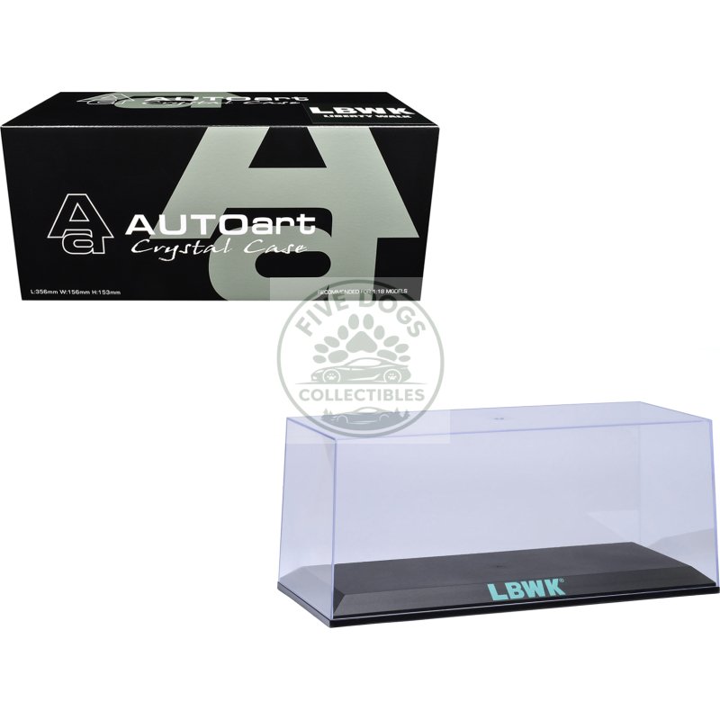collectible display show case with black plastic base and green "lbwk" logo for 1/18 1/24 scale model cars by autoart