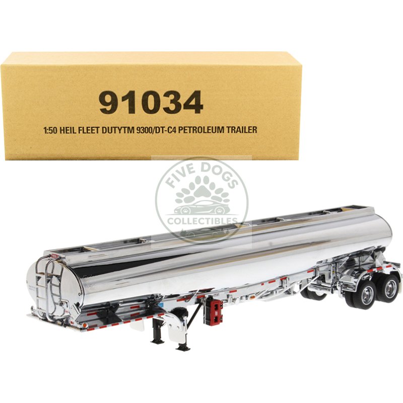 heil fleet duty tm 9300/dt c4 petroleum tanker trailer chrome "transport series" 1/50 diecast model by diecast masters
