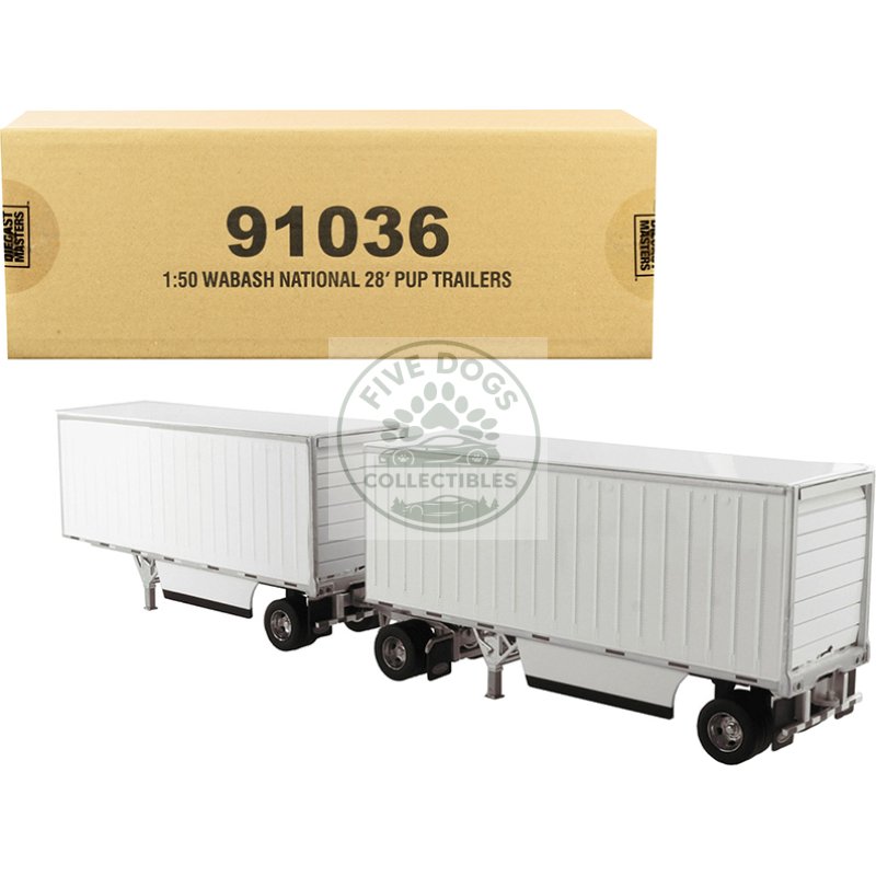 wabash national 28' double pup trailers white "transport series" 1/50 diecast model by diecast masters
