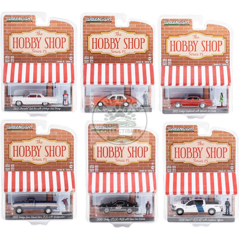 "the hobby shop" set of 6 pieces series 15 1/64 diecast model cars by greenlight