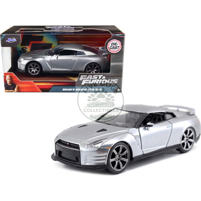 brian's nissan gt r (r35) silver metallic "fast & furious" movie 1/32 diecast model car by jada