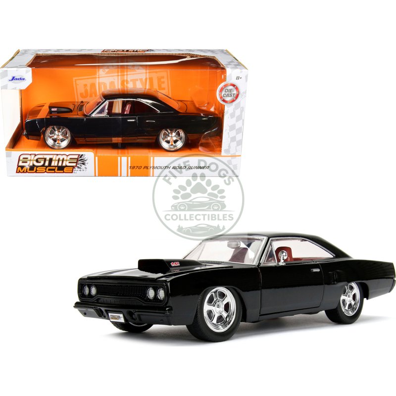 1970 plymouth road runner 440 black with red interior "bigtime muscle" series 1/24 diecast model car by jada