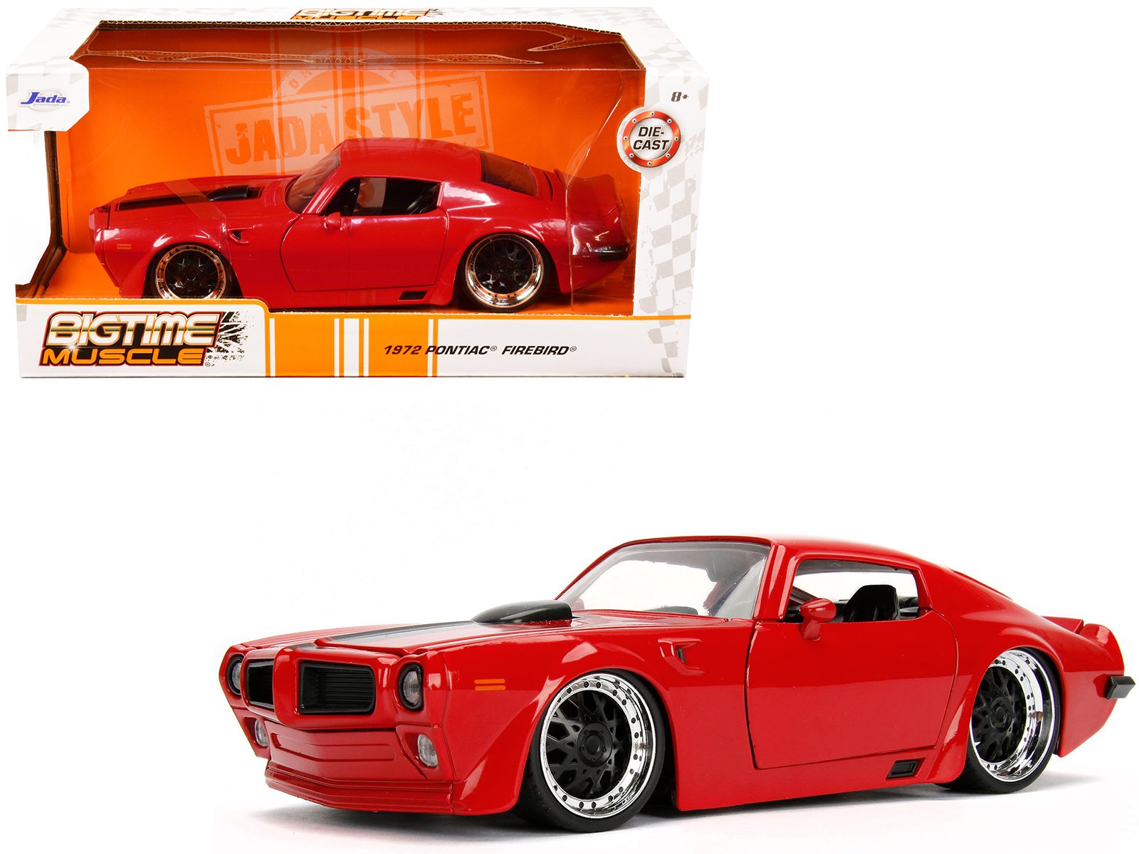 1972 pontiac firebird red with black hood stripe "bigtime muscle" series 1/24 diecast model car by jada 1972 pontiac firebird red with black hood stripe "bigtime muscle" series 1/24 diecast model car by jada