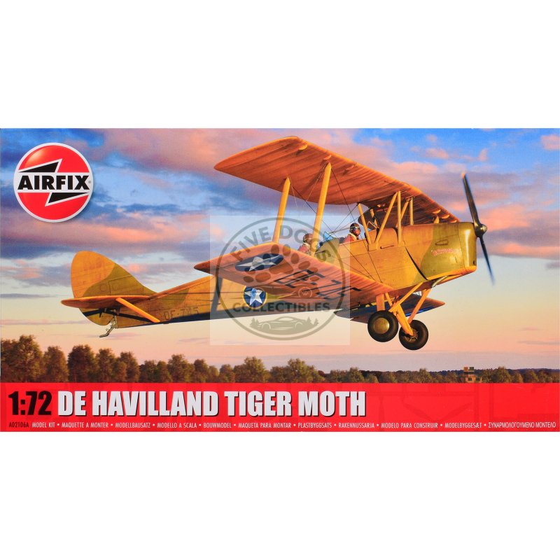 level 2 model kit de havilland tiger moth aircraft with 2 scheme options 1/72 plastic model kit by airfix