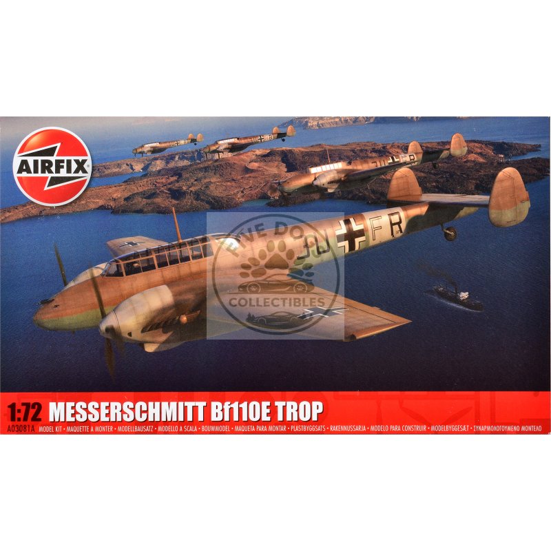 level 2 model kit messerschmitt bf110e/e 2 trop fighter aircraft with 2 scheme options 1/72 plastic model kit by airfix