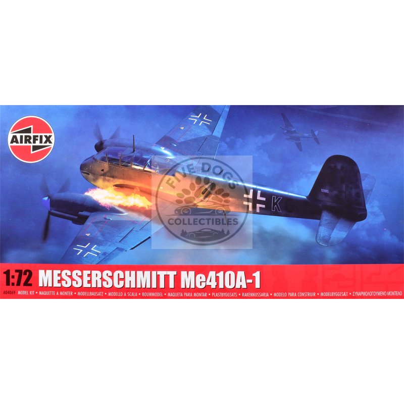 level 2 model kit messerschmitt me410a 1 fighter aircraft with 2 scheme options 1/72 plastic model kit by airfix