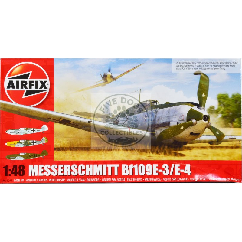level 2 model kit messerschmitt bf109e 3/e 4 fighter aircraft with 3 scheme options 1/48 plastic model kit by airfix