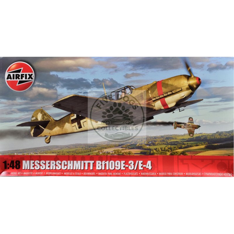 level 2 model kit messerschmitt bf109e 3/e 4 fighter aircraft with scheme options 1/48 plastic model kit by airfix