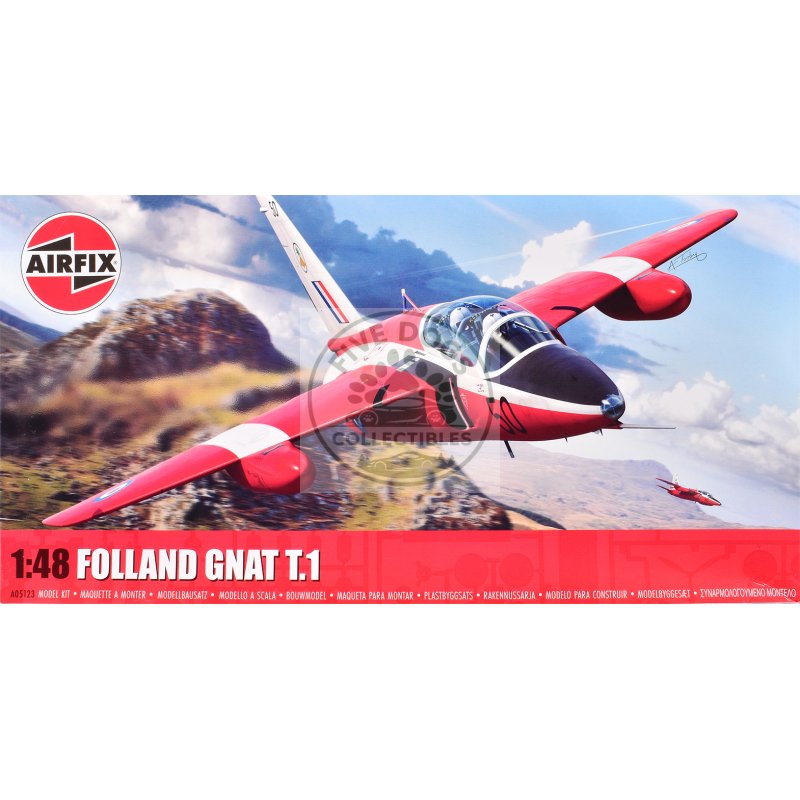 level 2 model kit folland gnat t.1 fighter aircraft with 2 scheme options 1/48 plastic model kit by airfix