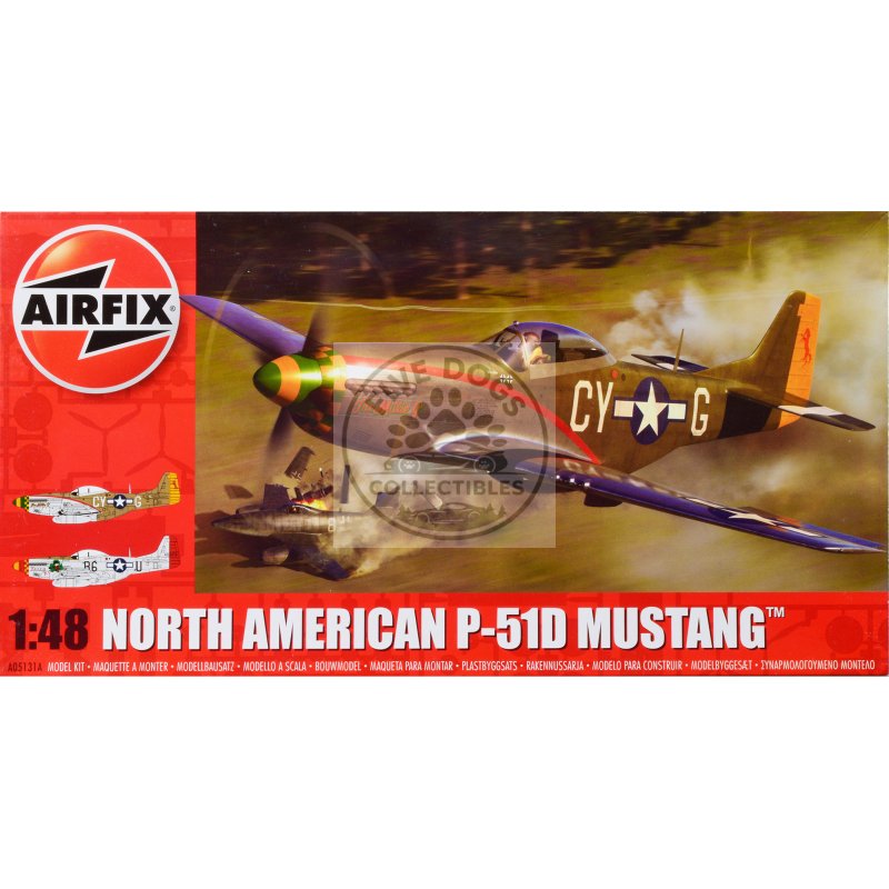 level 2 model kit north american p 51d mustang fighter aircraft with 2 scheme options 1/48 plastic model kit by airfix