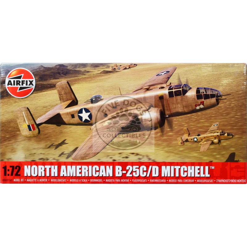level 3 model kit north american b 25c/d mitchell bomber aircraft with 2 scheme options 1/72 plastic model kit by airfix