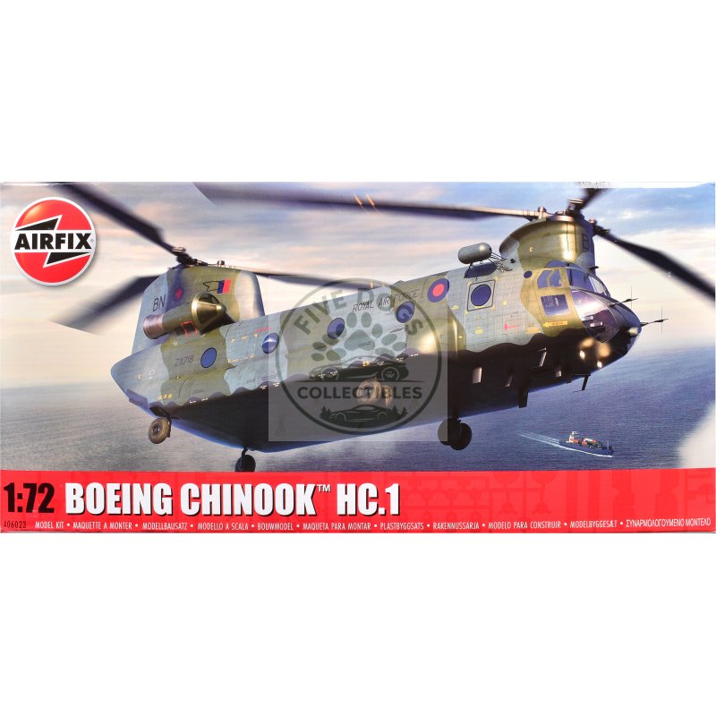 level 3 model kit boeing chinook hc.1 helicopter with 2 scheme options 1/72 plastic model kit by airfix