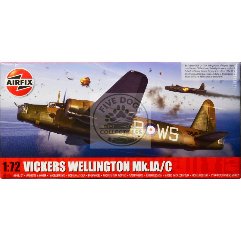 level 3 model kit vickers wellington mk.ia/c bomber aircraft with 2 scheme options 1/72 plastic model kit by airfix