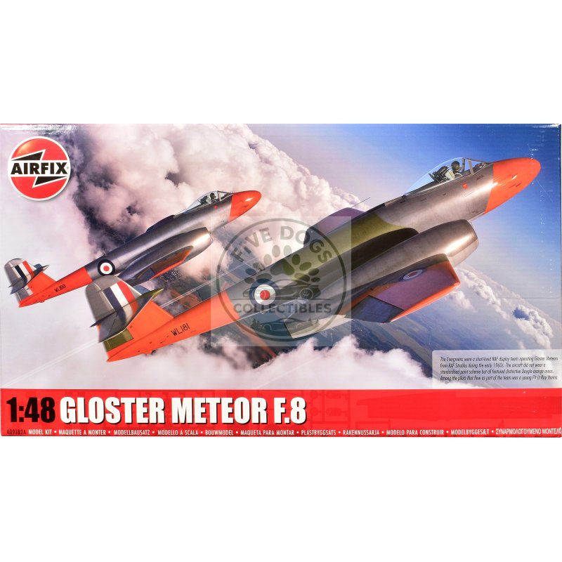 level 3 model kit gloster meteor f.8 aircraft with 2 scheme options 1/48 plastic model kit by airfixa09182a