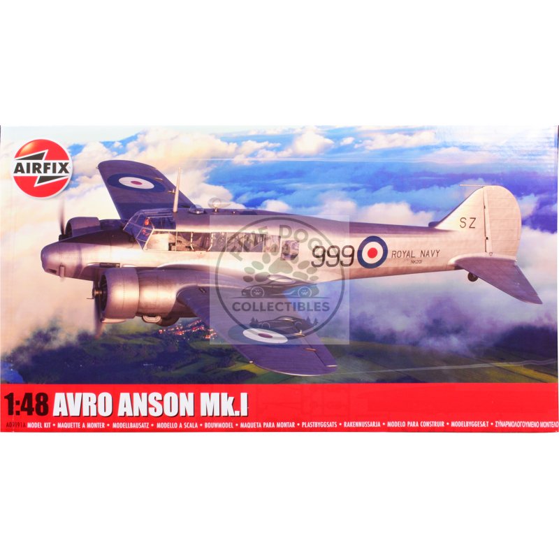 level 3 model kit avro anson mk.i aircraft with 3 scheme options 1/48 plastic model kit by airfix