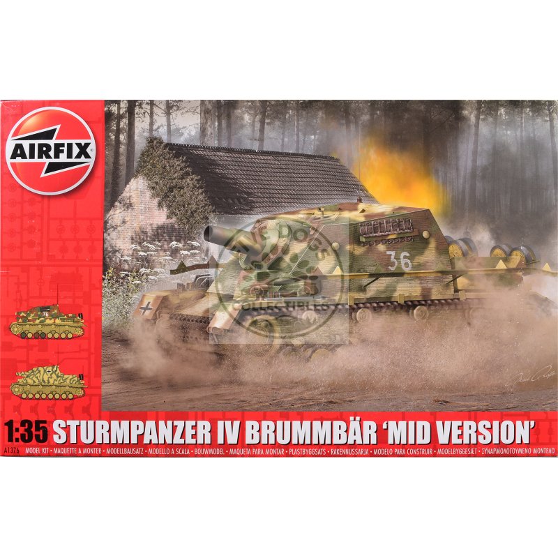 level 3 model kit sturmpanzer iv brummbar "mid version" tank with 2 scheme options 1/35 plastic model kit by airfix
