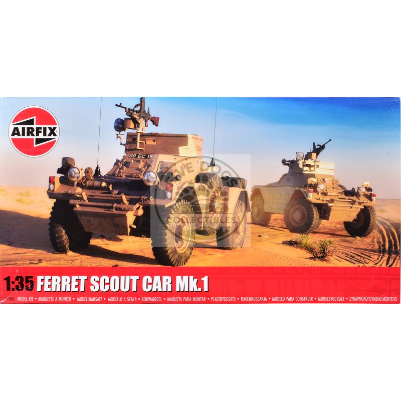 level 2 model kit ferret scout mk.1 armored car with 3 scheme options 1/35 plastic model kit by airfix