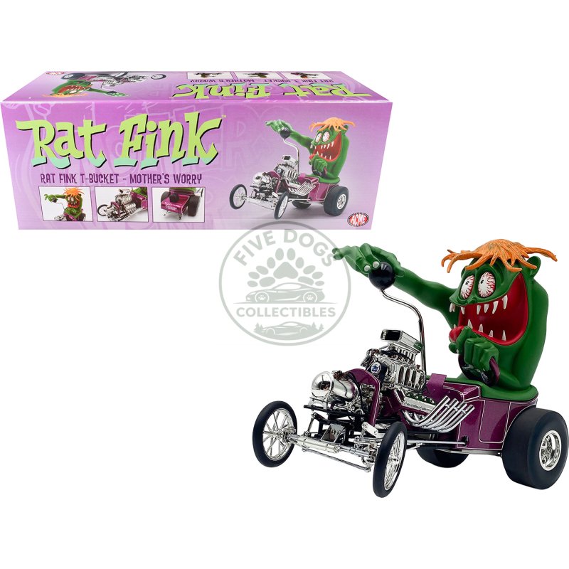 rat fink t bucket "mother's worry" purple metallic with figure limited edition to 516 pieces worldwide 1/18 diecast model car by acme