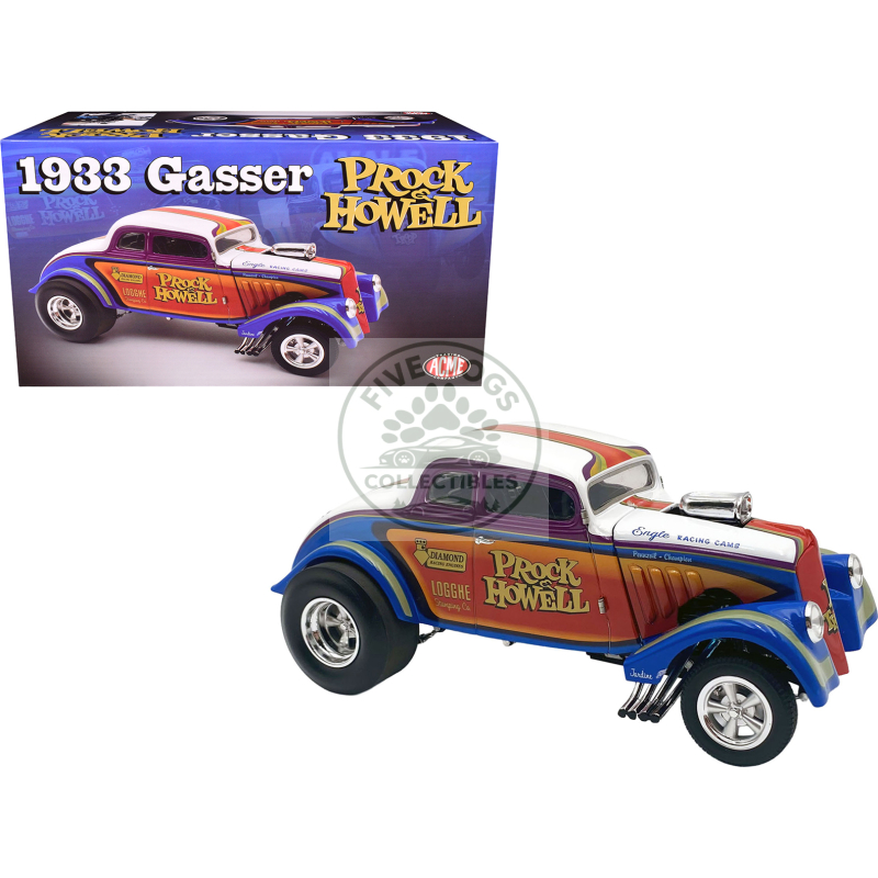 1933 gasser "prock & howell f troop" blue and white with stripes limited edition to 348 pieces worldwide 1/18 diecast model car by acme