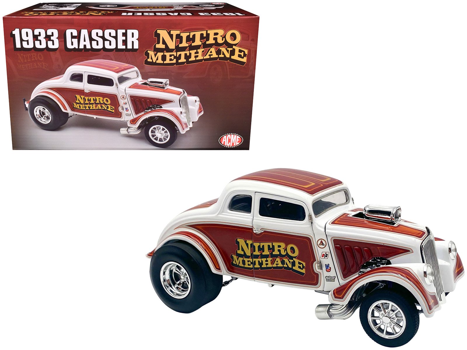 1933 gasser "nitro methane" white and brown limited edition to 348 pieces worldwide 1/18 diecast model car by acme 1933 gasser "nitro methane" white and brown limited edition to 348 pieces worldwide 1/18 diecast model car by acme