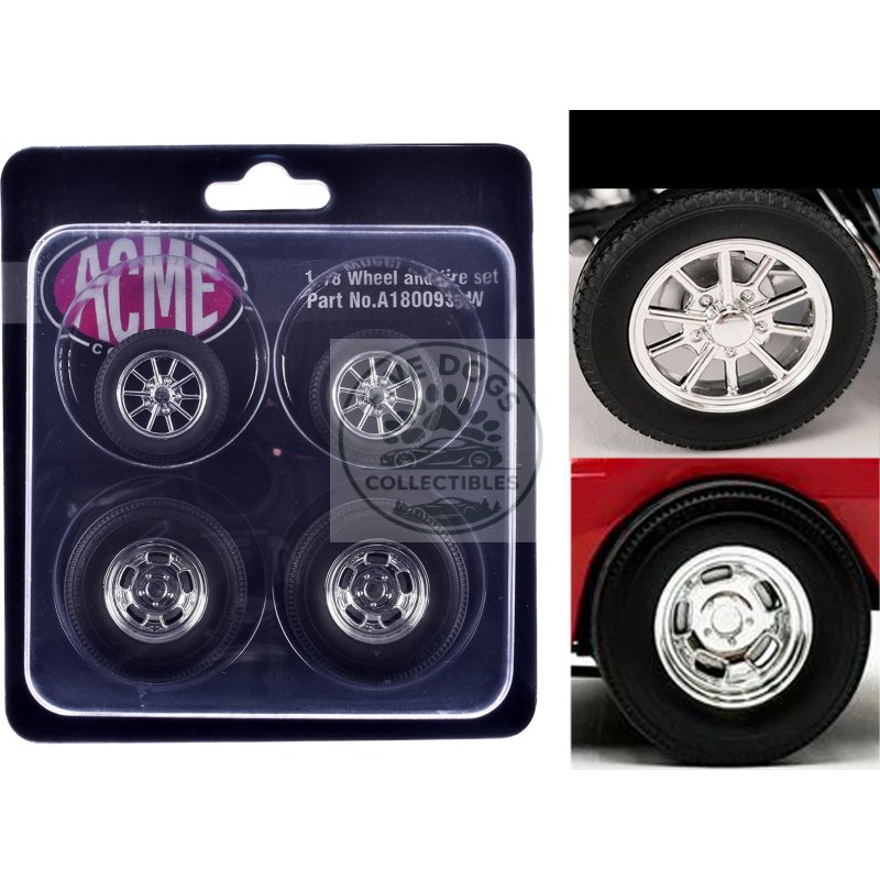 "drag" wheel and tire set of 4 pieces from 1961 chevrolet corvette gasser for 1/18 scale models by acme