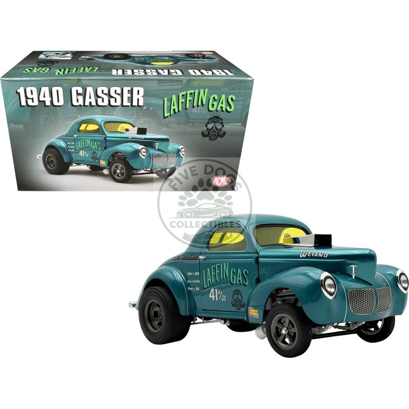 1940 gasser "laffin gas" teal metallic with graphics limited edition to 306 pieces worldwide 1/18 diecast model car by acme
