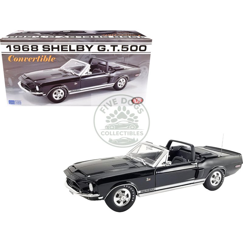 1968 shelby gt500 kr convertible black with white stripes limited edition to 480 pieces worldwide 1/18 diecast model car by acme