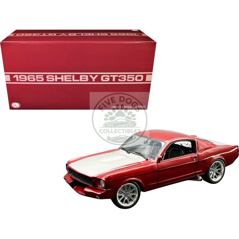 1965 shelby gt350r pro touring red metallic with silver hood and trunk limited edition to 350 pieces worldwide 1/18 diecast model car by acme