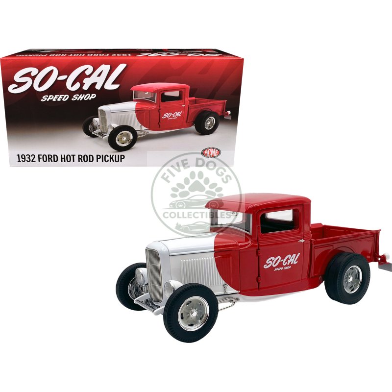 1932 ford pickup truck "so cal speed shop" red and white limited edition to 500 pieces worldwide 1/18 diecast model car by acme