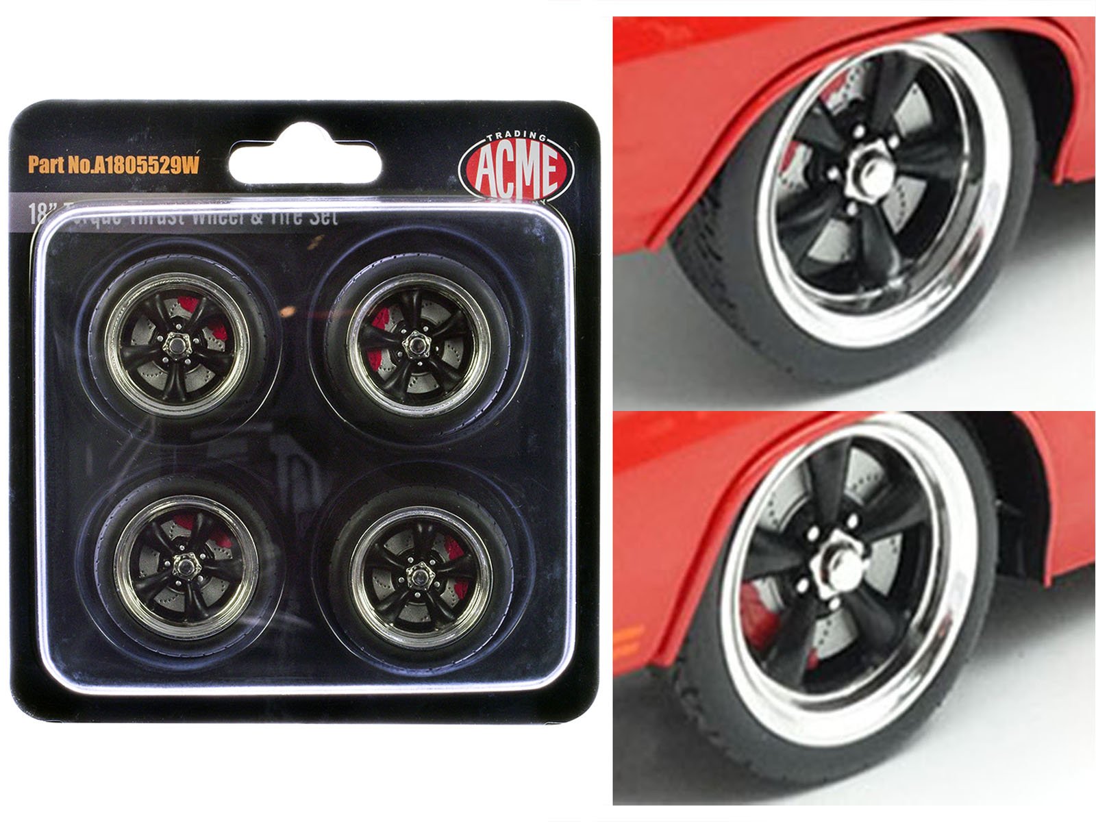 "torque thrust" 18" wheel and tire set of 4 pieces for 1/18 scale models by acme "torque thrust" 18" wheel and tire set of 4 pieces for 1/18 scale models by acme