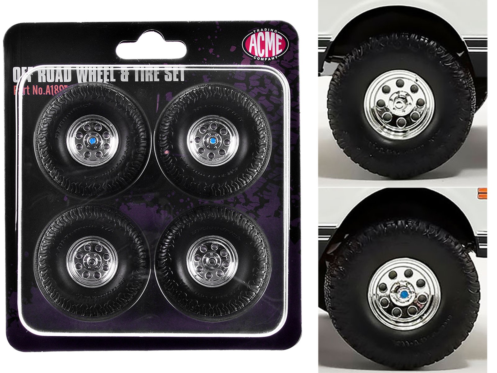 "offroad" 35" mag wheel and tire set of 4 pieces from 1971 chevrolet k5 blazer for 1/18 scale models by acme "offroad" 35" mag wheel and tire set of 4 pieces from 1971 chevrolet k5 blazer for 1/18 scale models by acme
