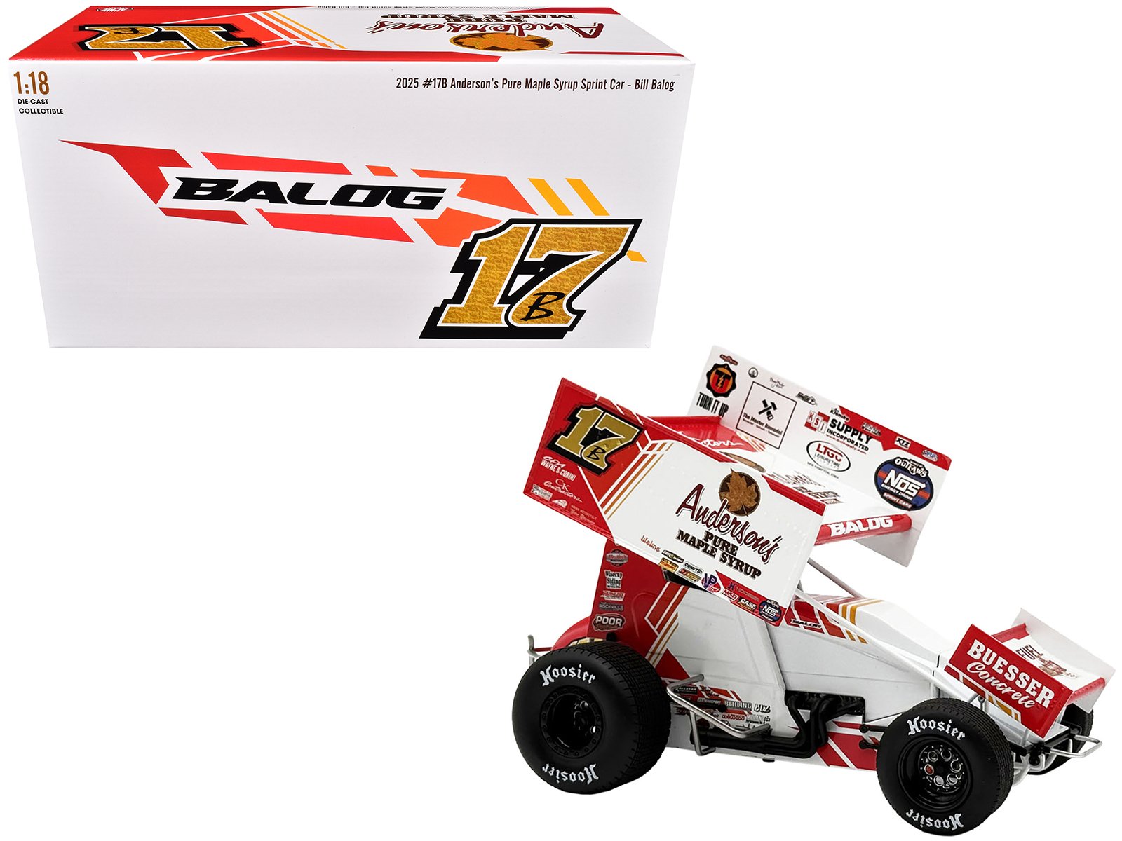 winged sprint car #17b bill balog "anderson's pure maple syrup" (2025) 1/18 diecast model car by acme winged sprint car #17b bill balog "anderson's pure maple syrup" (2025) 1/18 diecast model car by acme