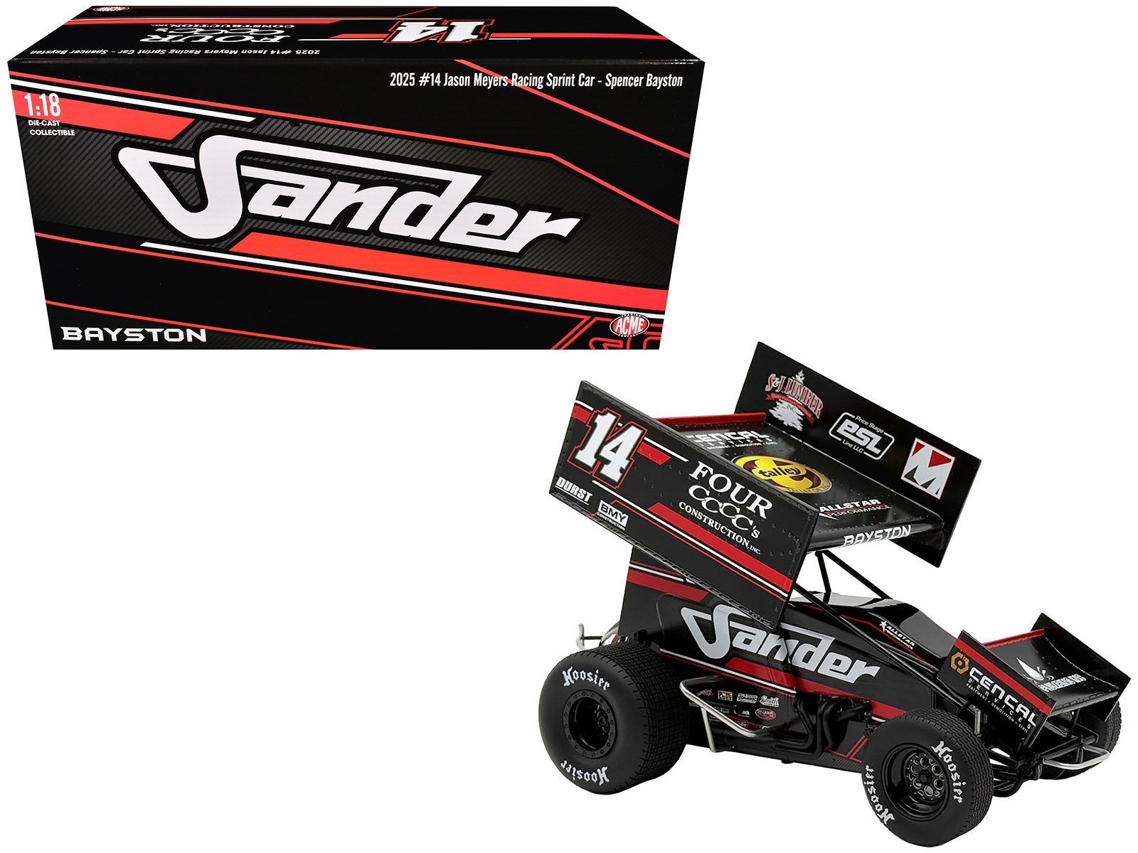 winged sprint car #14 spencer bayston "four cccc's construction sander" jason meyers racing (2025) 1/18 diecast model car by acme winged sprint car #14 spencer bayston "four cccc's construction sander" jason meyers racing (2025) 1/18 diecast model car by acme