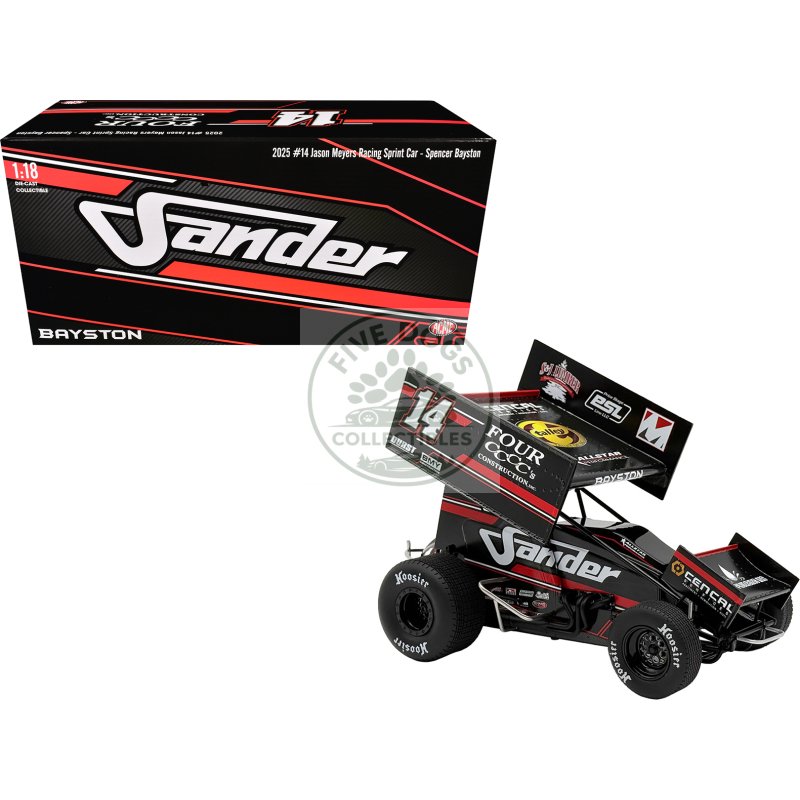 winged sprint car #14 spencer bayston "four cccc's construction sander" jason meyers racing (2025) 1/18 diecast model car by acme