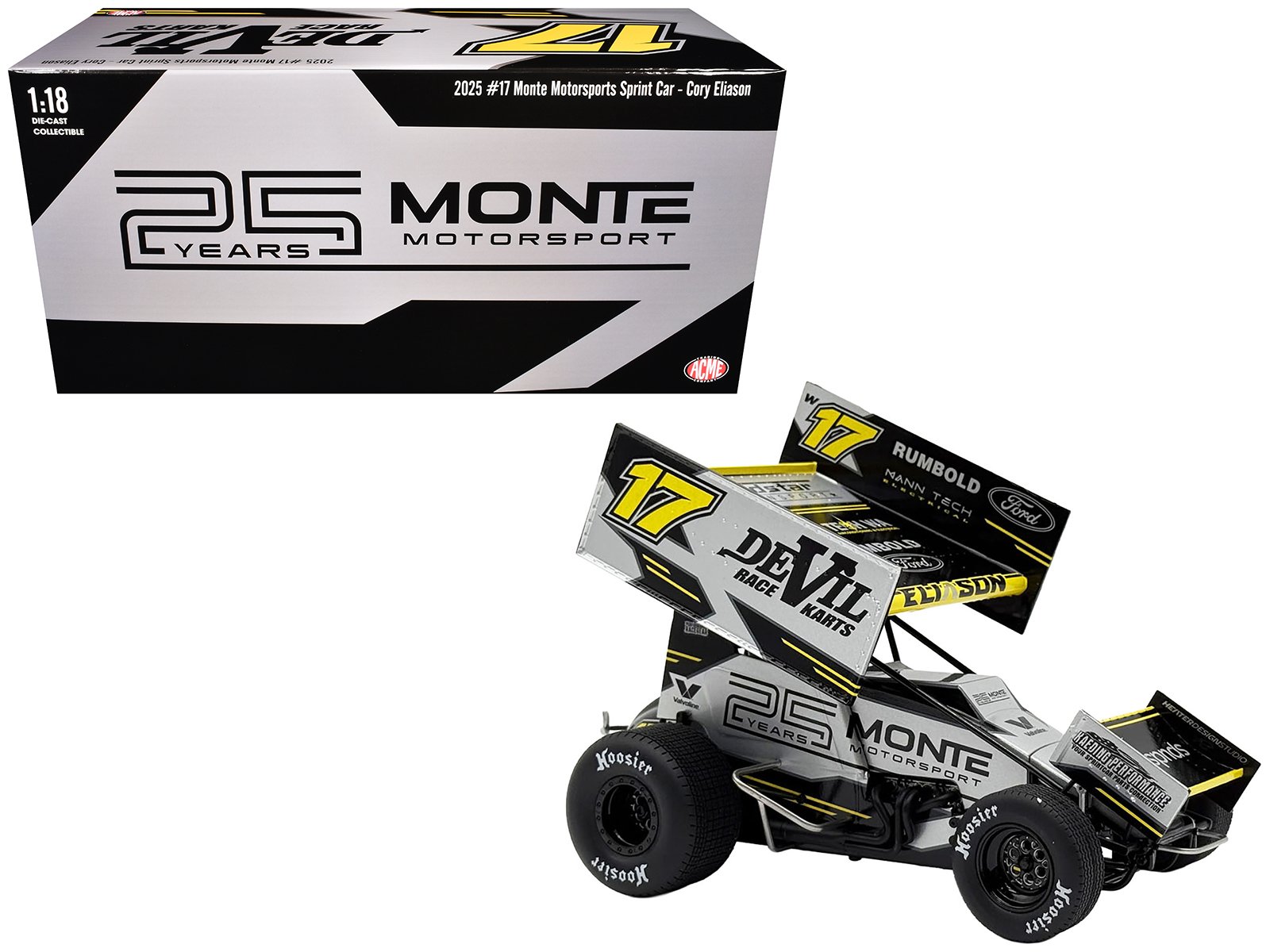 winged sprint car #17 cory eliason "devil race karts" monte motorsports (2025) 1/18 diecast model car by acme winged sprint car #17 cory eliason "devil race karts" monte motorsports (2025) 1/18 diecast model car by acme