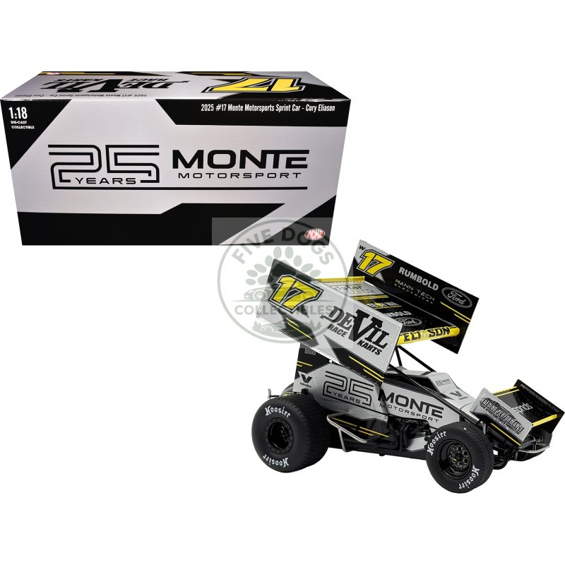 winged sprint car #17 cory eliason "devil race karts" monte motorsports (2025) 1/18 diecast model car by acme