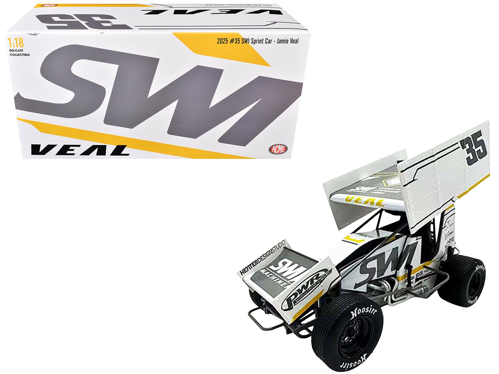 winged sprint car #35 jamie veal "swi earthworks" white (2025) 1/18 diecast model car by acme winged sprint car #35 jamie veal "swi earthworks" white (2025) 1/18 diecast model car by acme