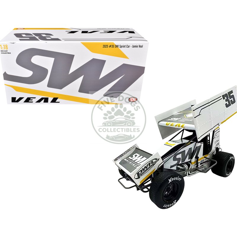 winged sprint car #35 jamie veal "swi earthworks" white (2025) 1/18 diecast model car by acme